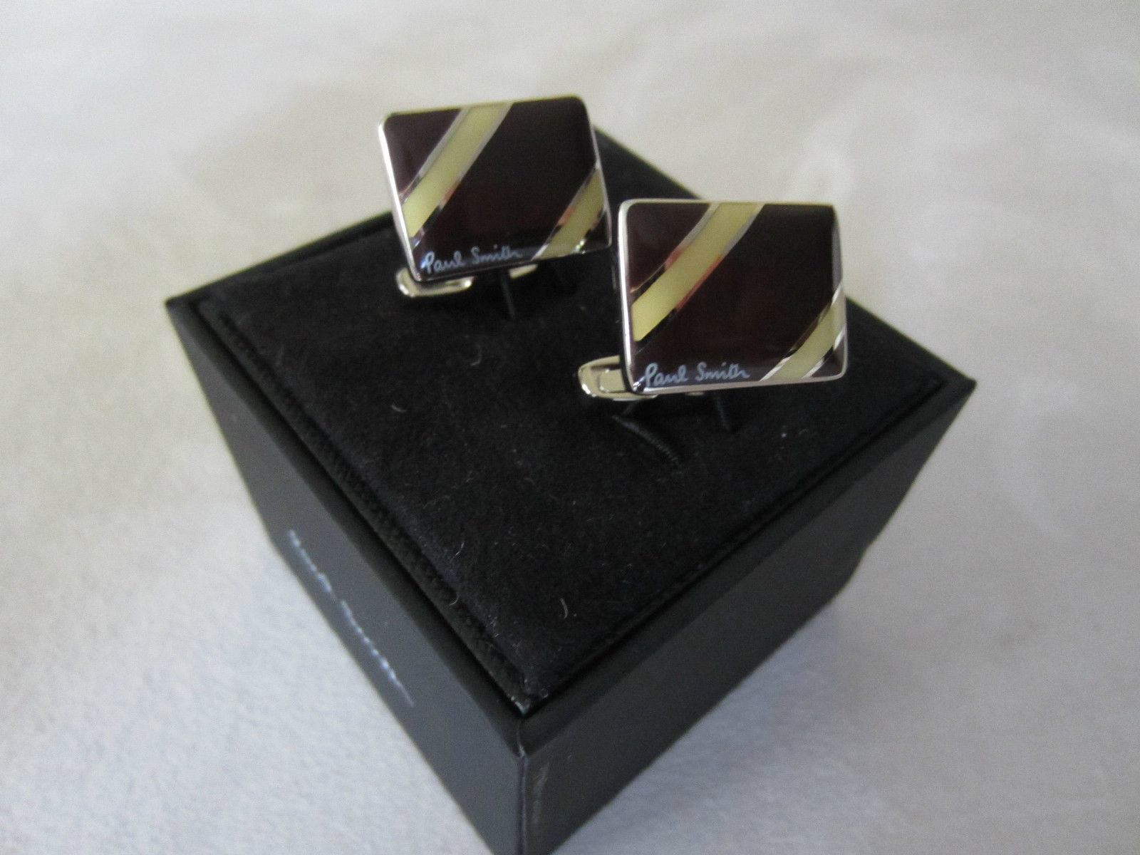 Paul Smith Cufflinks - Brown / Yellow stripe - New & Boxed - Great Gift