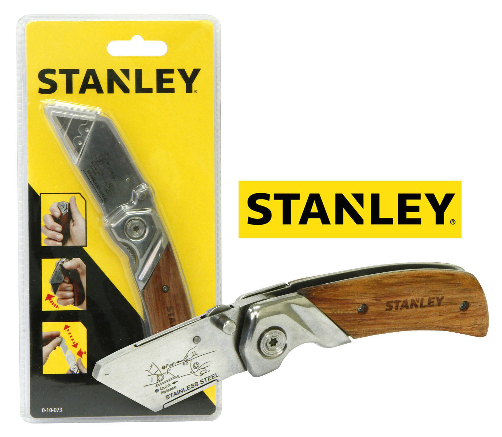 Authentic Stanley 010073 Wooden Handle Grip Folding Pocket Knife eBay