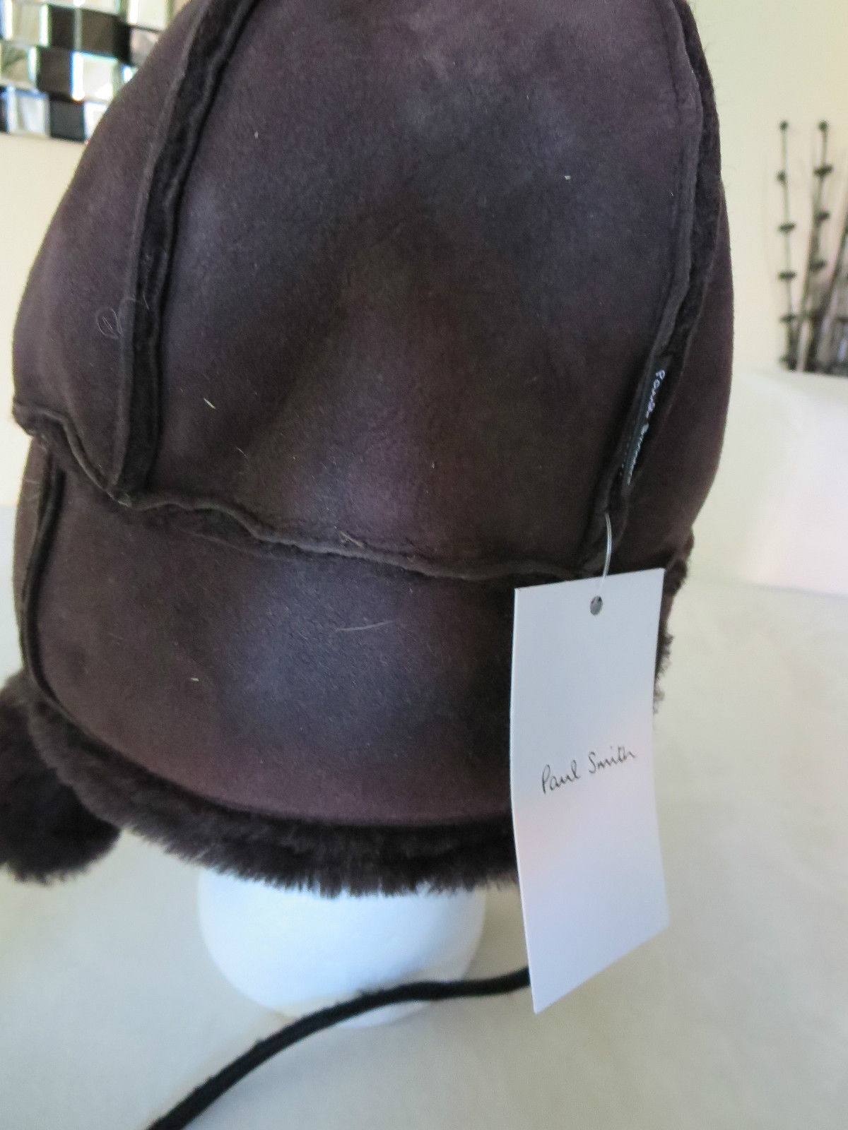 Paul Smith Brown Sheepskin Hunter / Trapper Hat with Black Fur detail ...