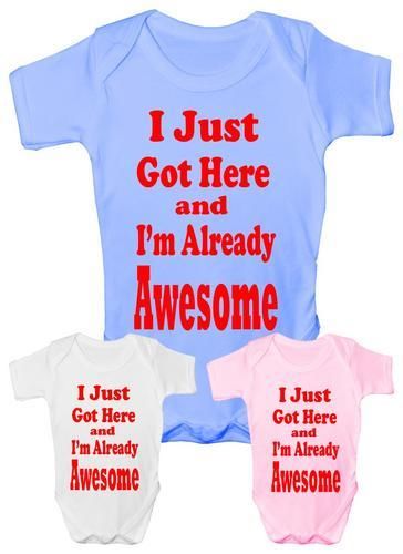 I Just Got Here Awesome Funny Babygrow Vest Babies Gift Boy Girl