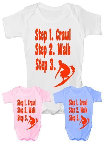 Steps To a Surfer Surfing Funny Babygrow Vest Gift  Baby Clothing