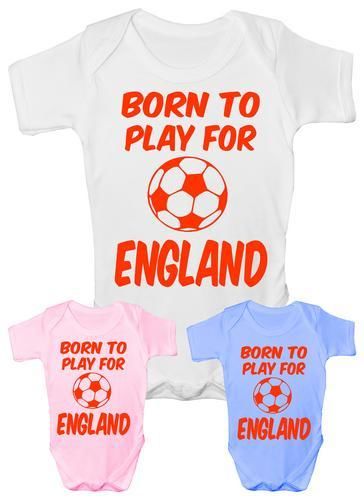 Born To Play For England Football Funny Babygrow Vest Gift Baby Clothing